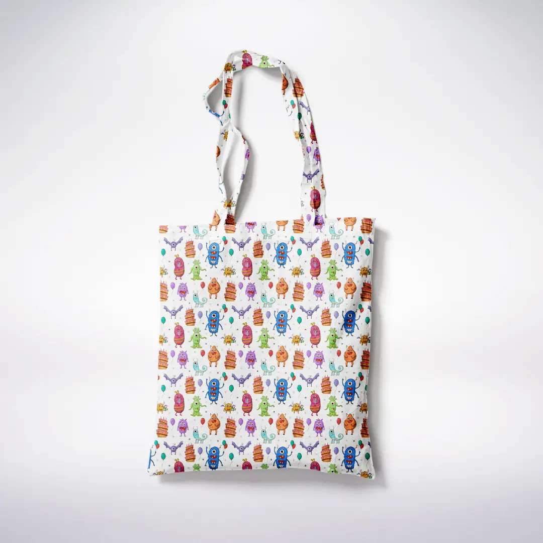 Alien Party Printed White Canvas Fabric Tote Bag - Image 3