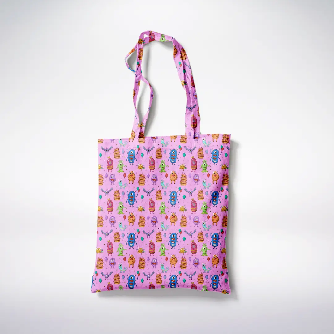 Alien Party Printed Pink Canvas Fabric Tote Bag - Image 3