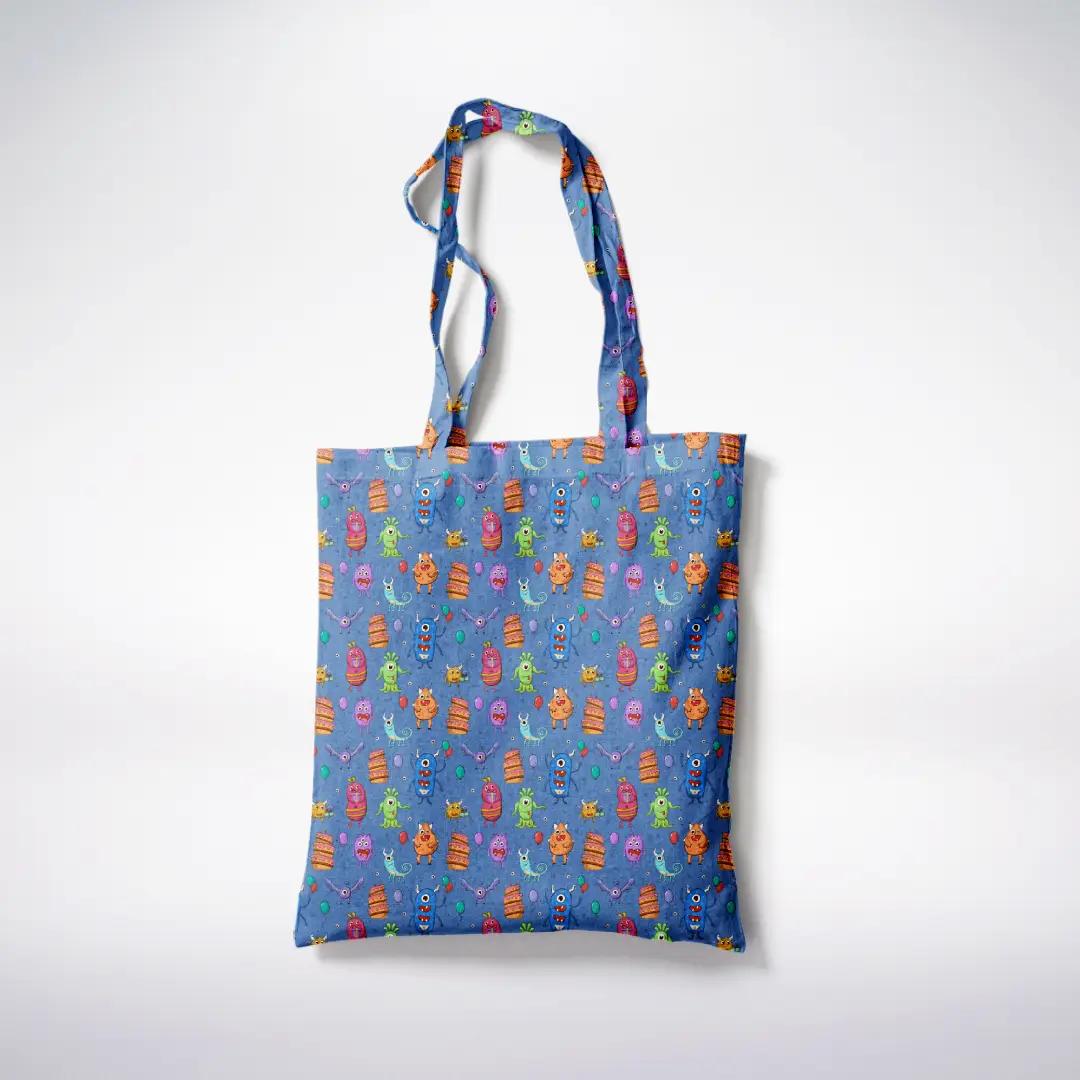 Alien Party Printed Grey Canvas Fabric Tote Bag - Image 3