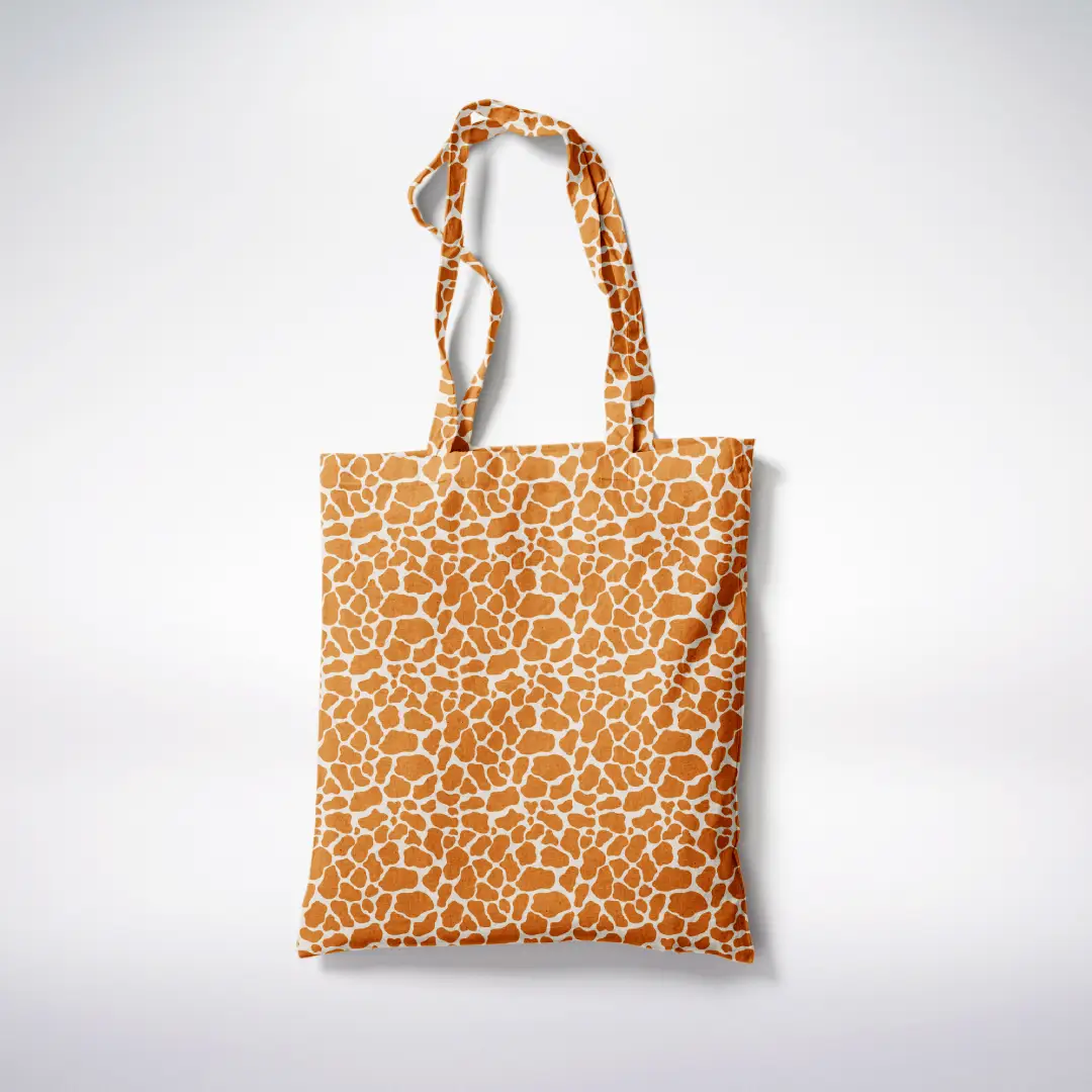 Giraffe Skin Patches Printed Beige Canvas Fabric Tote Bag - Image 3