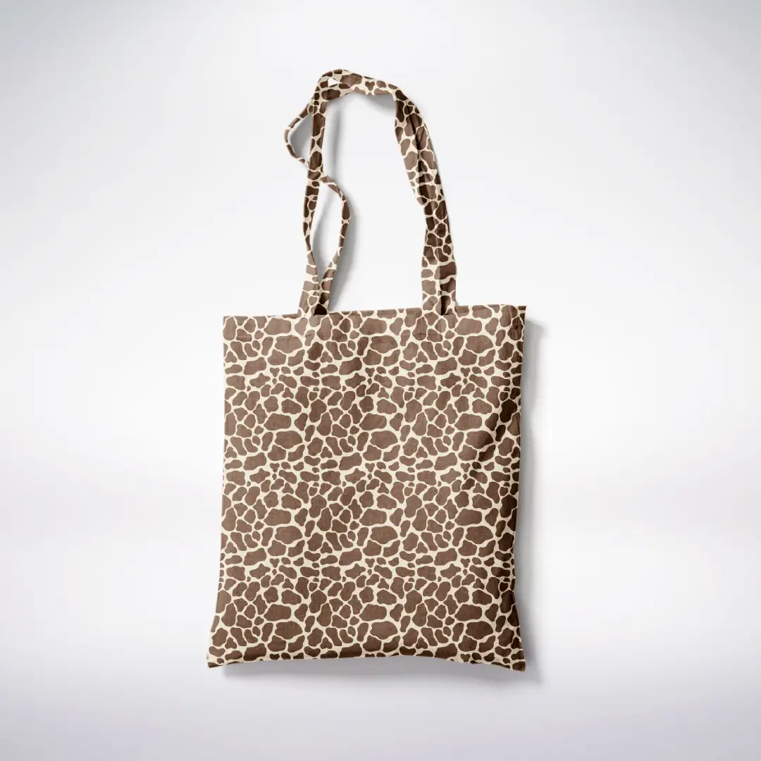 Giraffe Skin Patches Printed Grey Canvas Fabric Tote Bag - Image 3