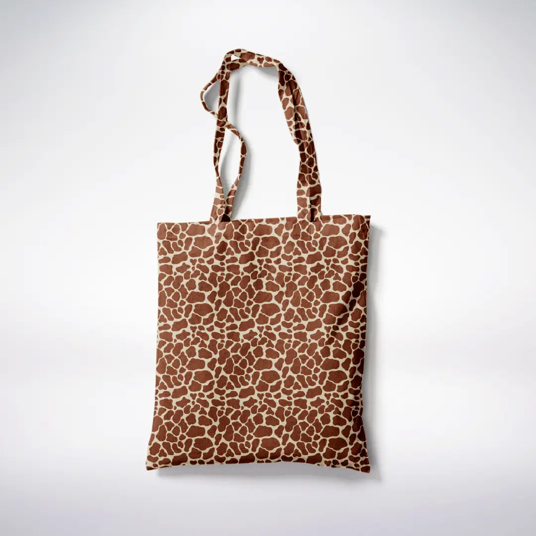 Giraffe Skin Patches Printed Choclate Color Canvas Fabric Tote Bag - Image 3