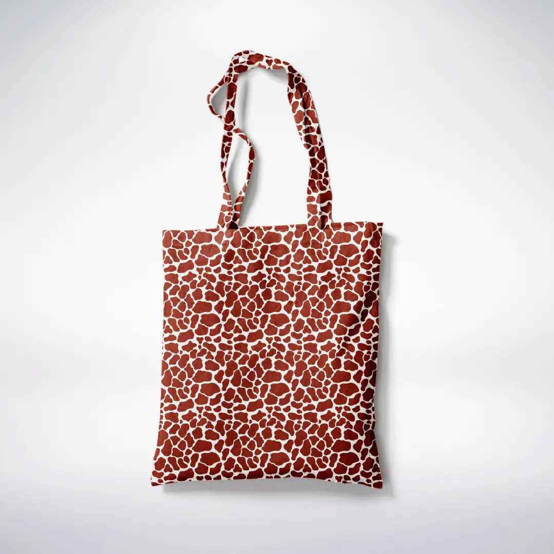 Giraffe Skin Patches Printed Maroon Red Color Canvas Fabric Tote Bag - Image 3