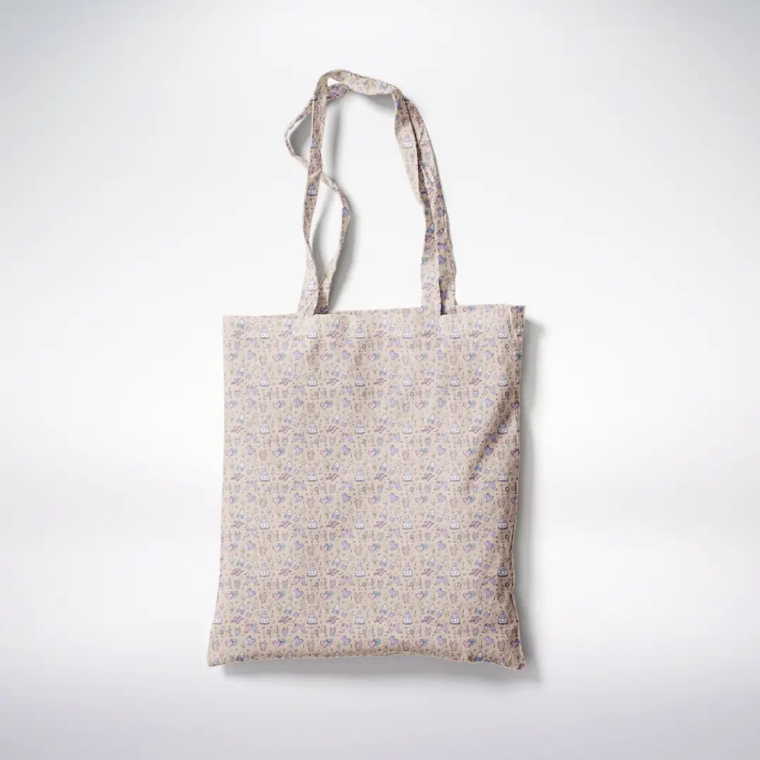 Love Cakes Printed Peach Canvas Fabric Tote Bag - Image 3