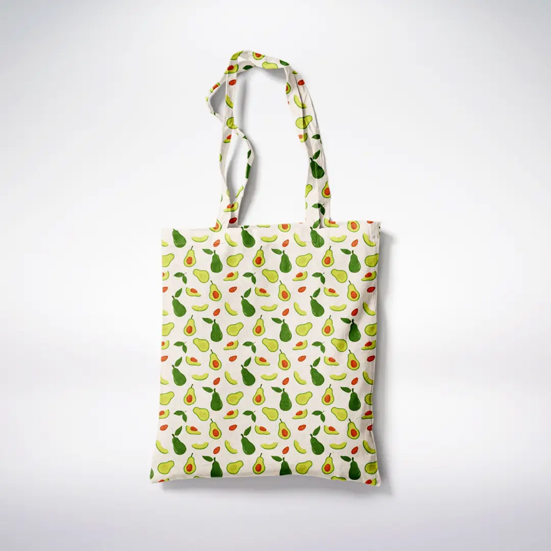 Avocada Printed White Canvas Fabric Tote Bag - Image 3