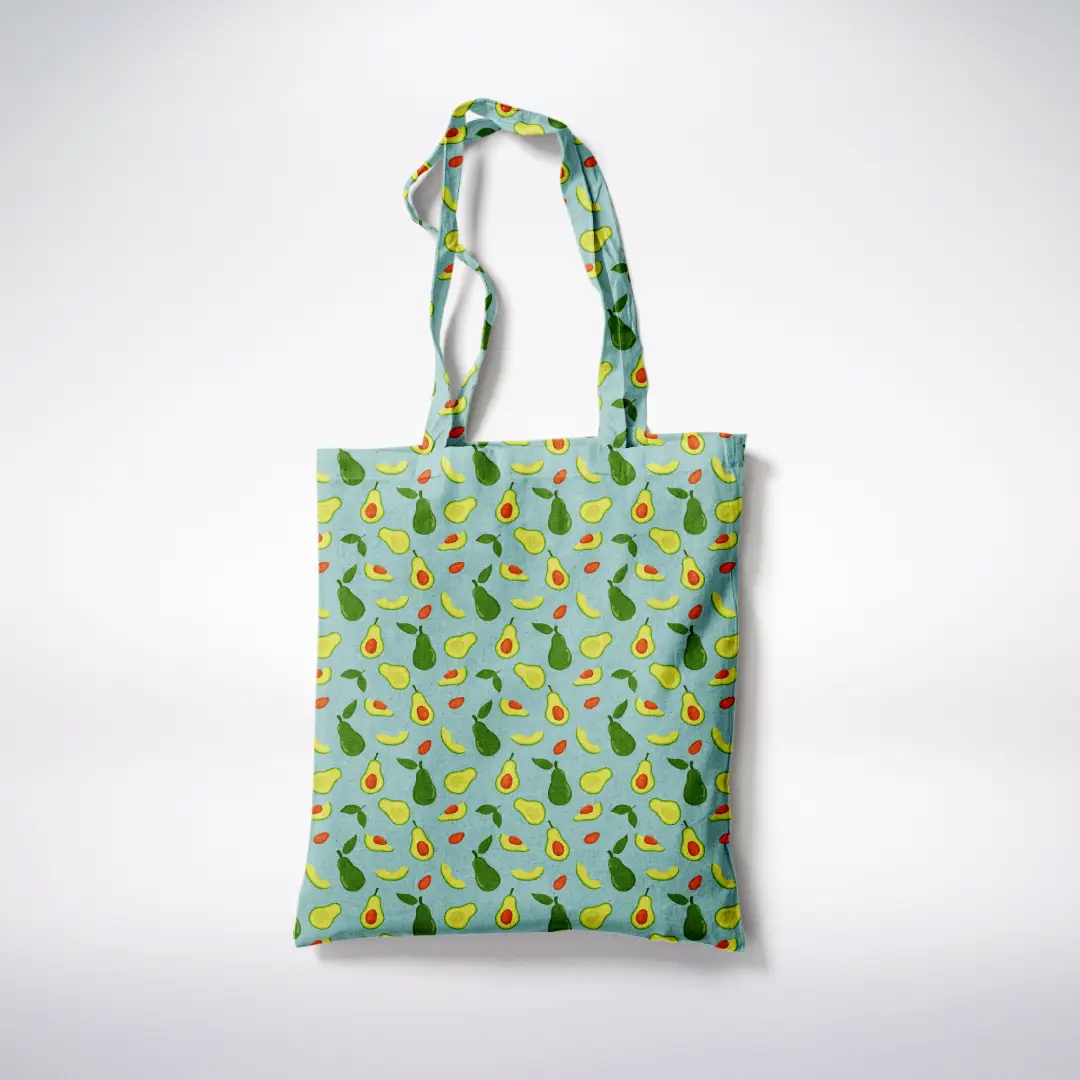 Avocada Printed Green Canvas Fabric Tote Bag - Image 3
