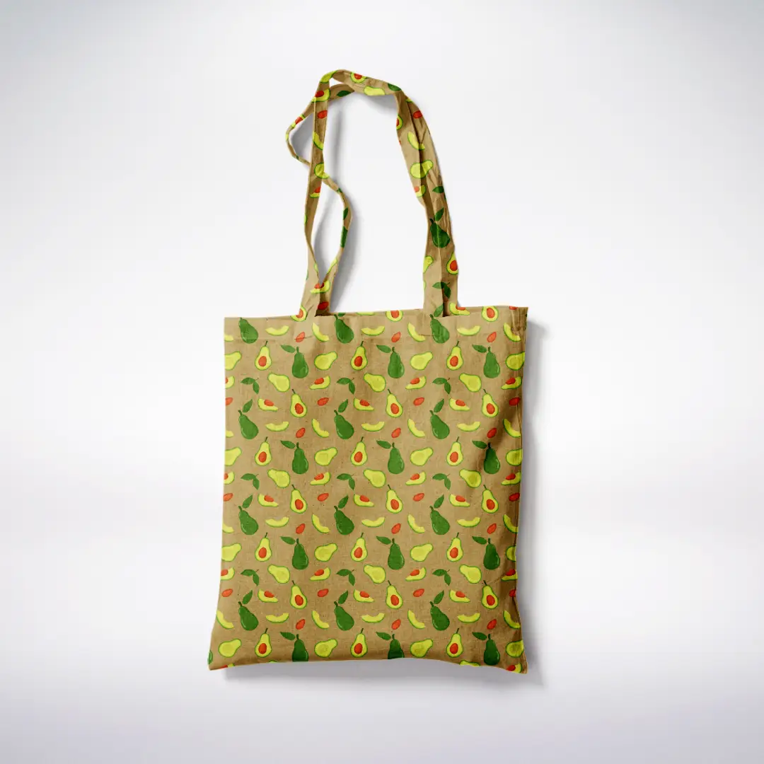 Avocada Printed Mustard Canvas Fabric Tote Bag - Image 3