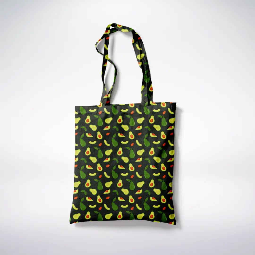 Avocada Printed Black Canvas Fabric Tote Bag - Image 3