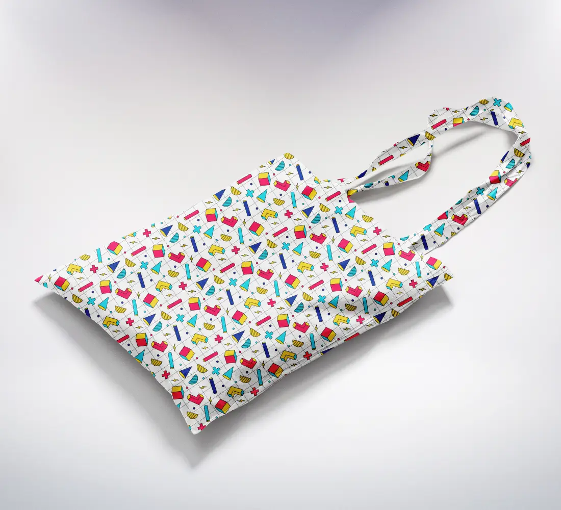 Retro Geometric Shapes Printed White Canvas Fabric Tote Bag - Image 2
