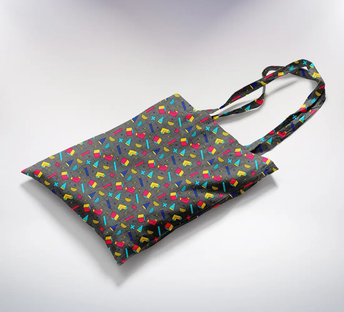 Retro Geometric Shapes Printed Grey Canvas Fabric Tote Bag - Image 2