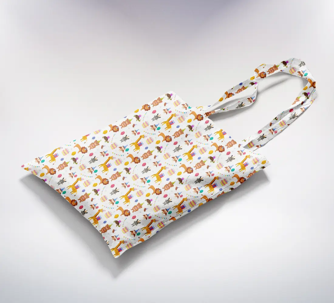 Animal Birthday Party Printed White Canvas Fabric Tote Bag - Image 2