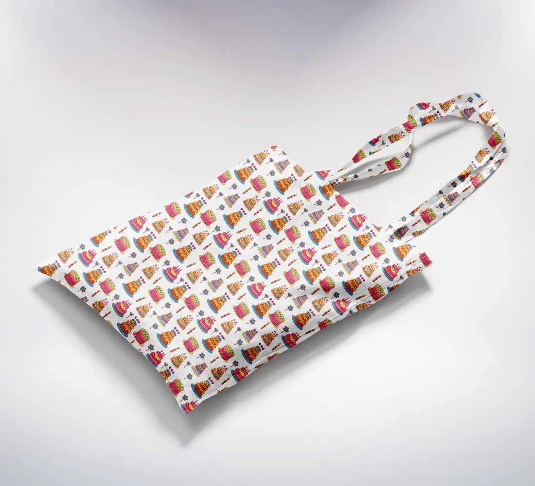 Cakes Candies Printed White Canvas Fabric Tote Bag - Image 2