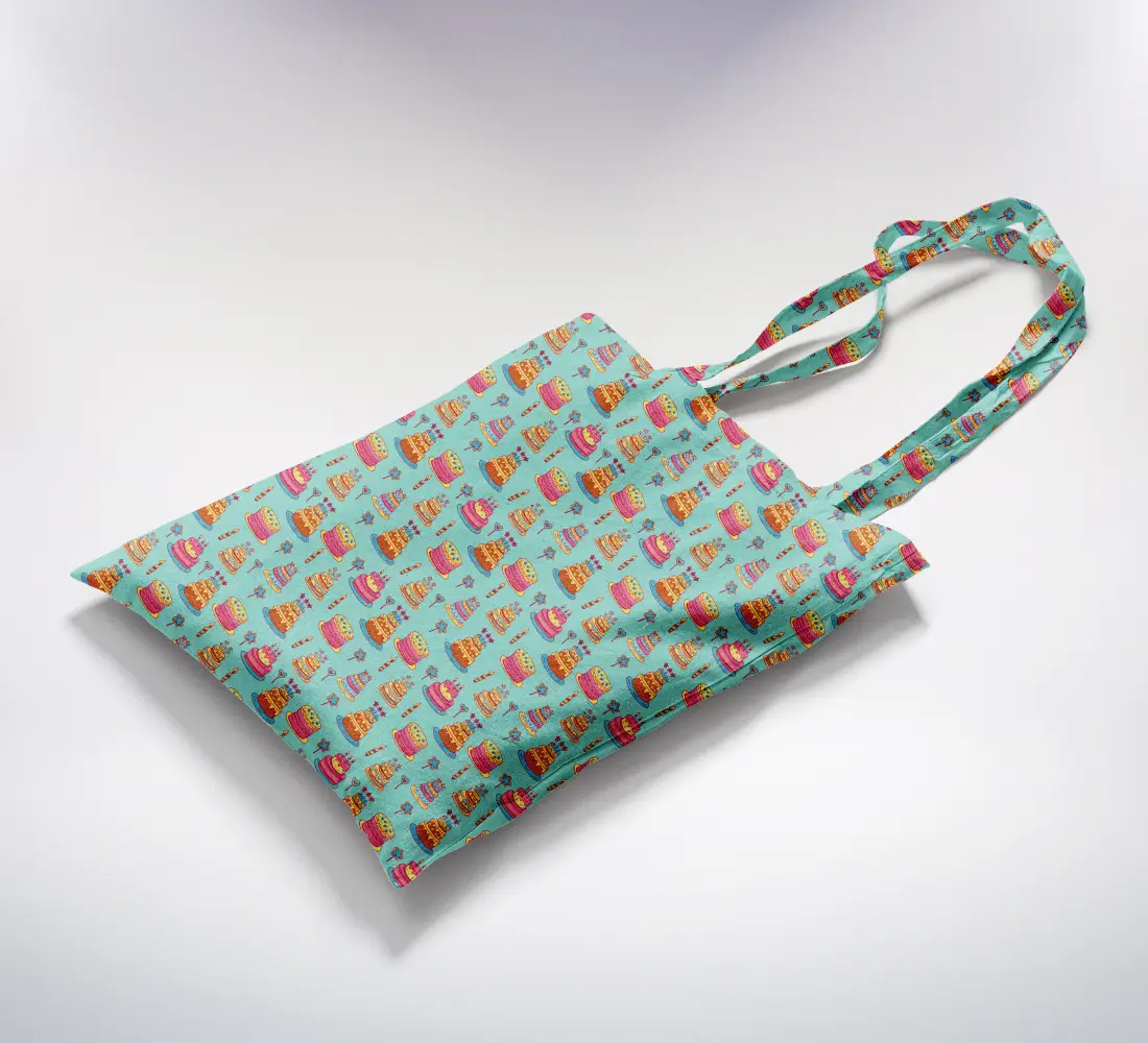 Cakes Candies Printed Mint Canvas Fabric Tote Bag - Image 2