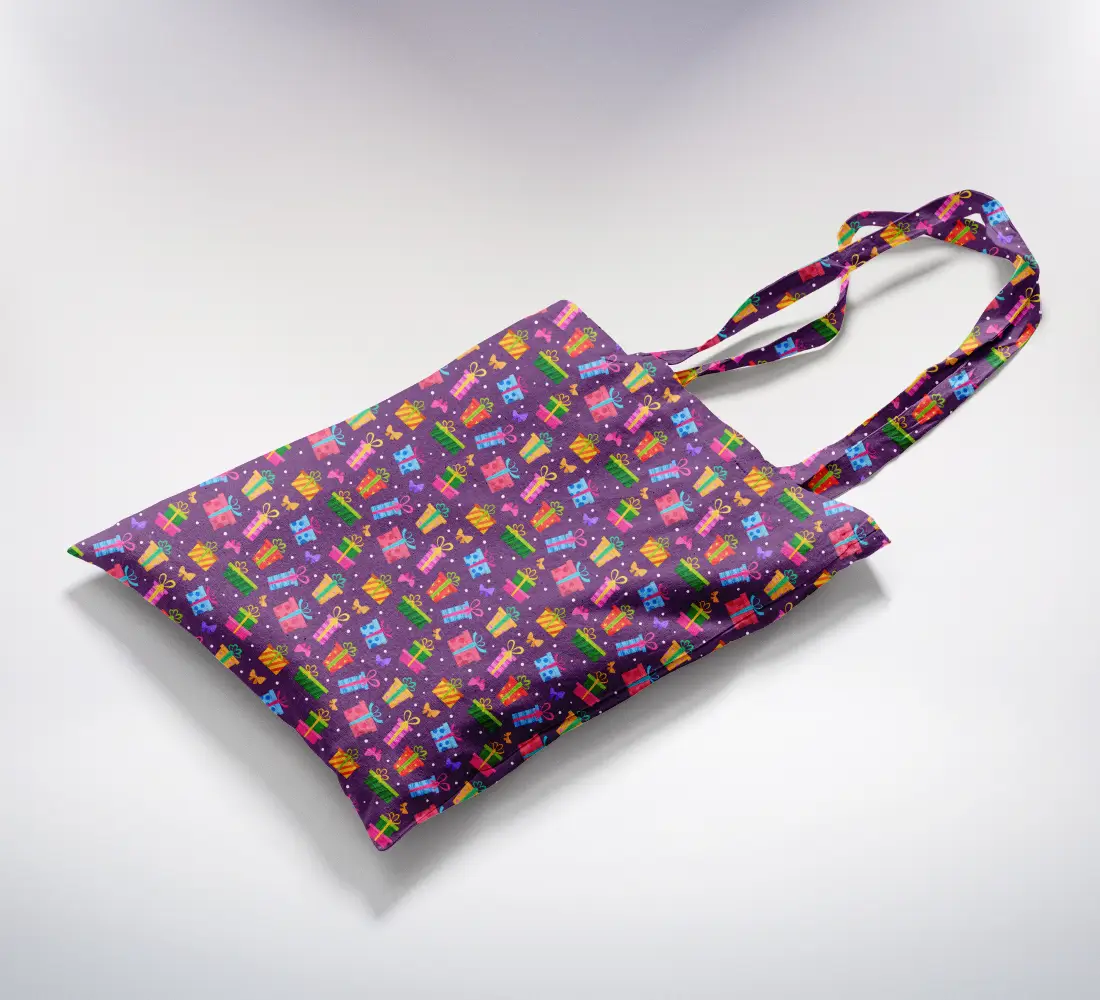 Gifts Goodies Printed Purple Canvas Fabric Tote Bag - Image 2