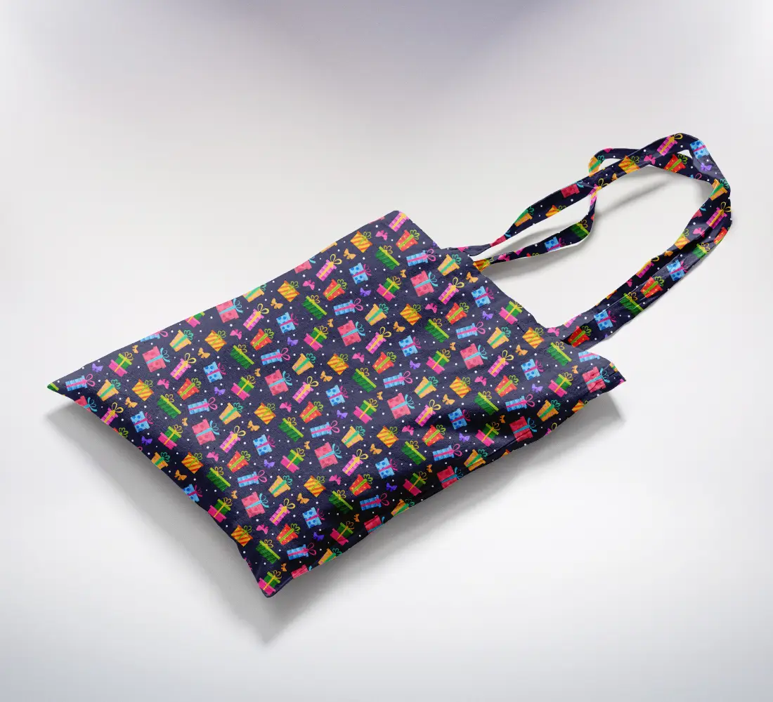 Gifts Goodies Printed Blue Canvas Fabric Tote Bag - Image 2