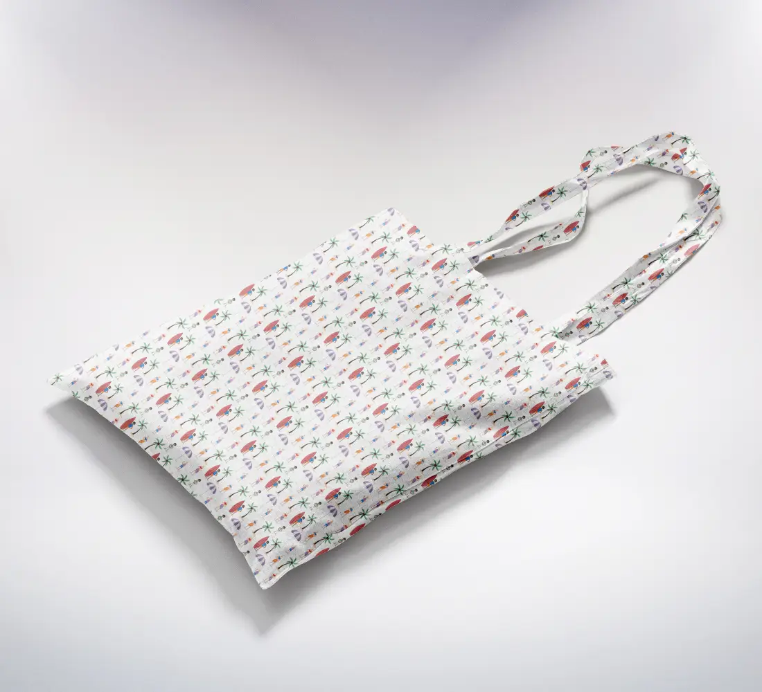 Beach Scenery Printed White Canvas Fabric Tote Bag - Image 2