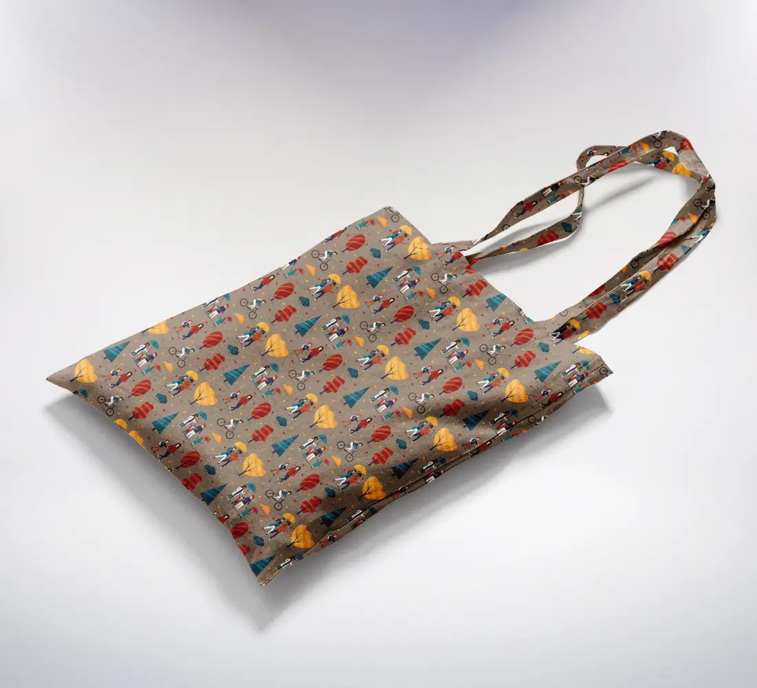 Park Scenery Printed Brown Canvas Fabric Tote Bag - Image 2