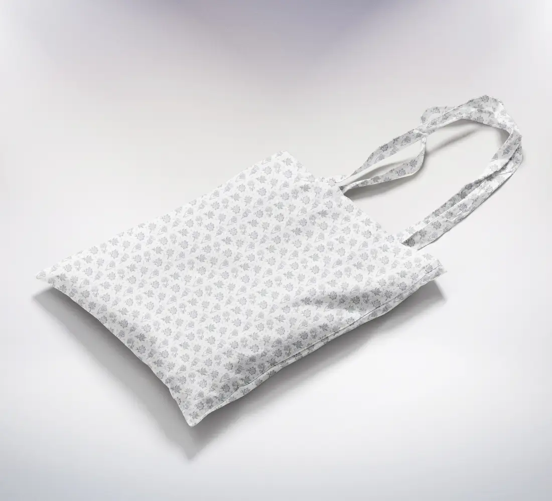 Floral Printed White Canvas Fabric Tote Bag - Image 2