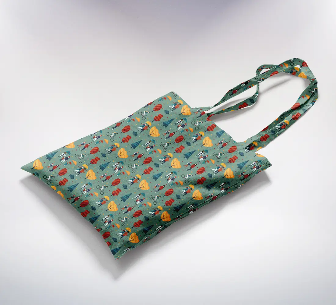 Park Scenery Printed Green Canvas Fabric Tote Bag - Image 2