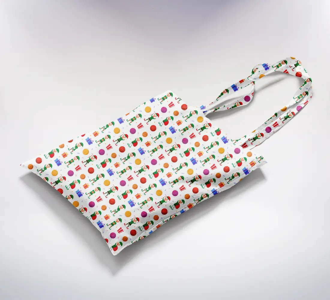 Santa Kid Printed White Canvas Fabric Tote Bag - Image 2