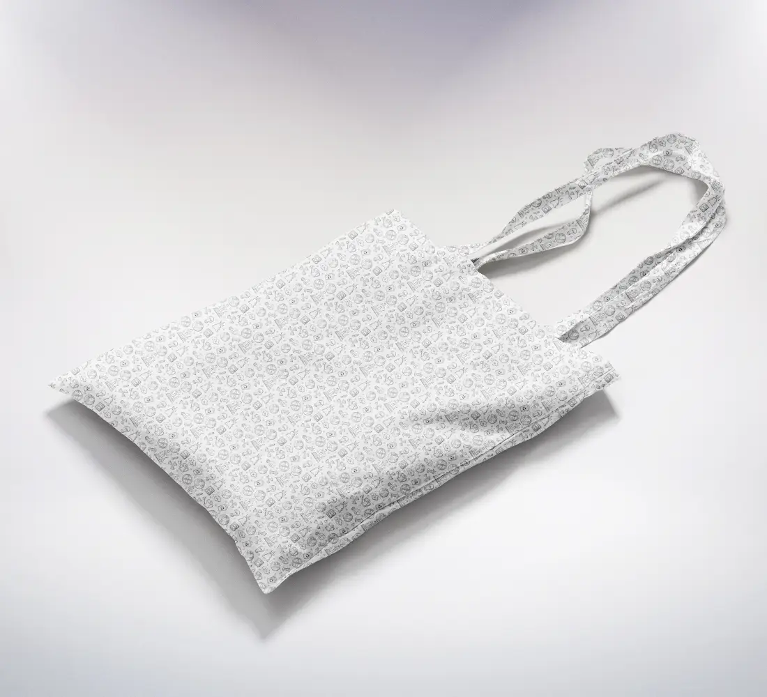 Green World Outline Pattern Printed White Canvas Fabric Tote Bag - Image 2