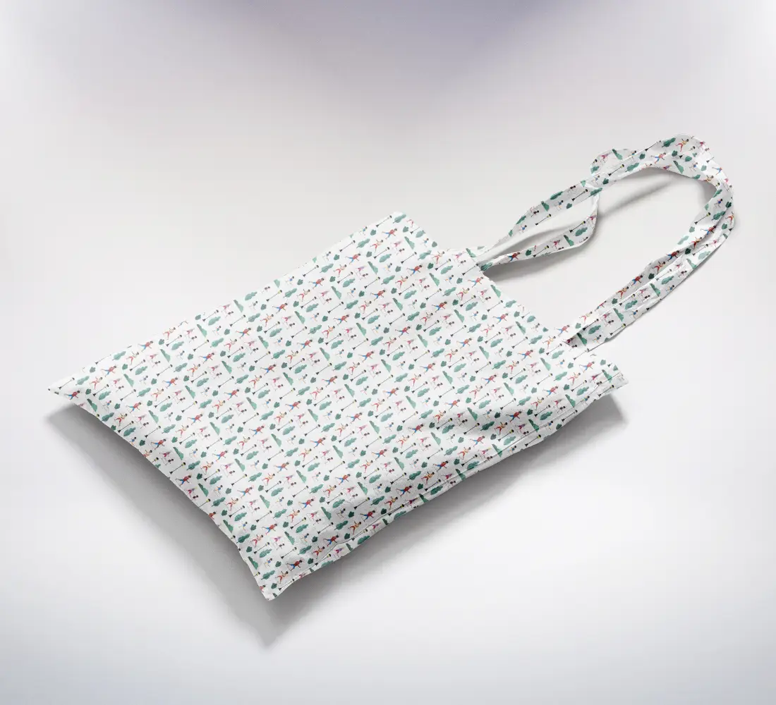 Kids in Park Printed White Canvas Fabric Tote Bag - Image 2