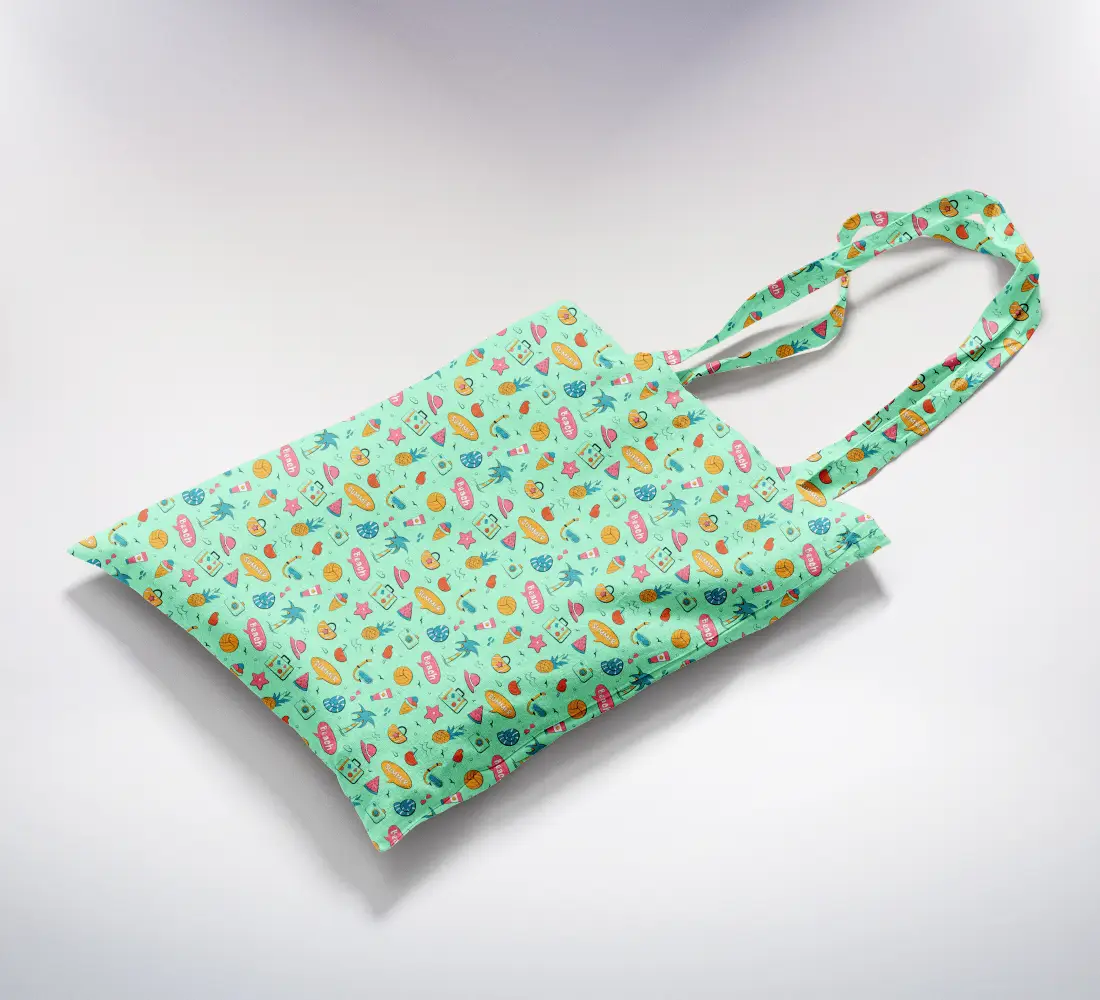 Summer Beach Printed Mint Color Canvas Fabric Tote Bag - Image 2