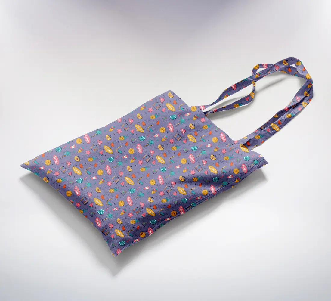 Summer Beach Printed Lavender Canvas Fabric Tote Bag - Image 2