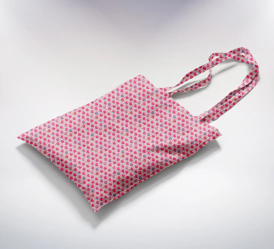 Hearts Printed Pink Canvas Fabric Tote Bag - Image 2