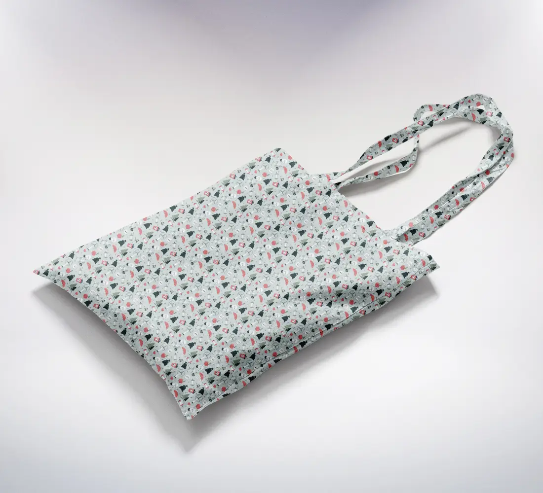 Recycle Wastes Printed Pattern Pista Color Canvas Fabric Tote Bag - Image 2