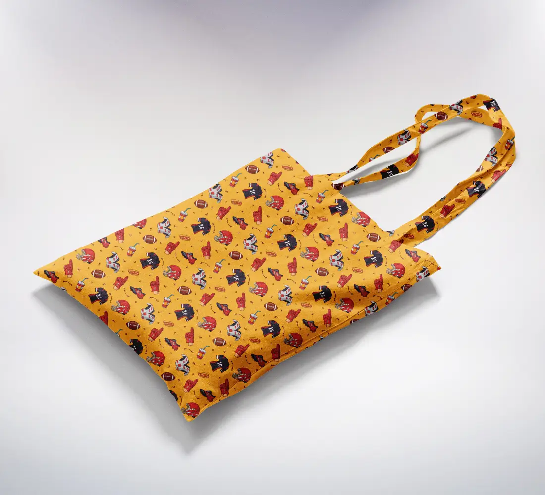 Football Sports Printed Mustard Yellow Color Canvas Fabric Tote Bag - Image 2
