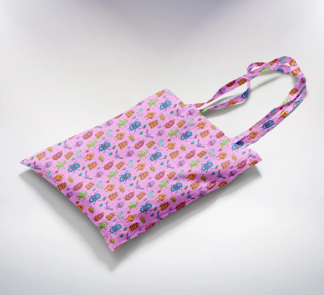 Alien Party Printed Pink Canvas Fabric Tote Bag - Image 2