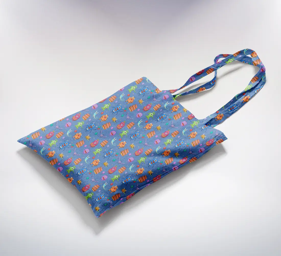 Alien Party Printed Grey Canvas Fabric Tote Bag - Image 2