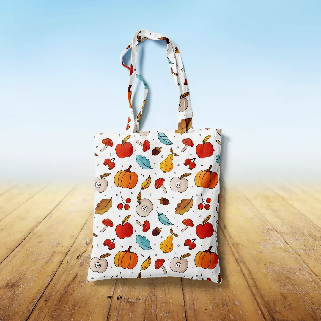 Autumn Fruits Printed Canvas Fabric Tote Bag