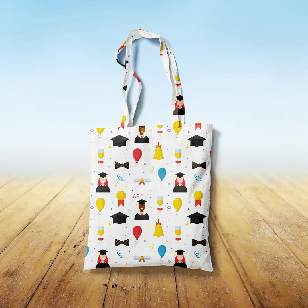 Grad Celebration Day Printed Canvas Fabric Tote Bag