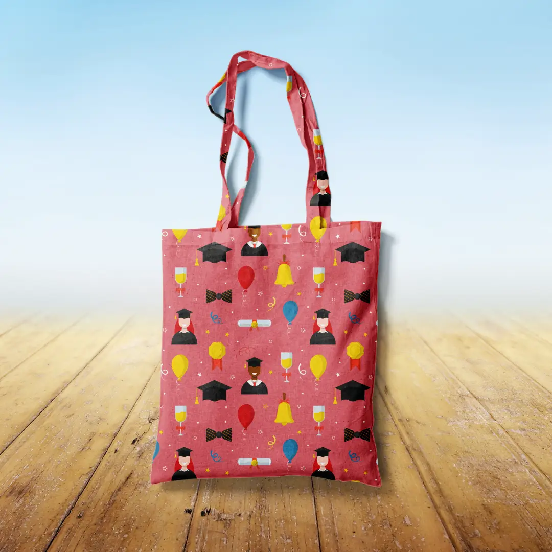 Grad Celebration Day Printed Peach Canvas Fabric Tote Bag