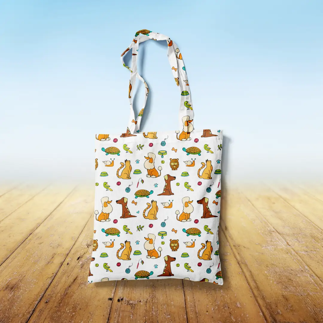 Dogs Printed White Canvas Fabric Tote Bag