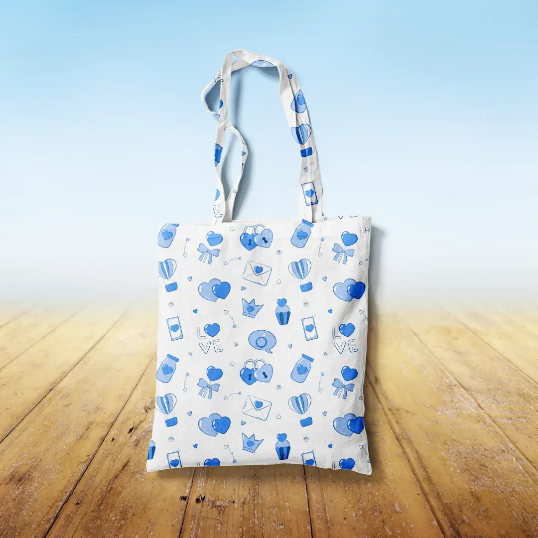 Lovely Blue White Canvas Fabric Tote Bag