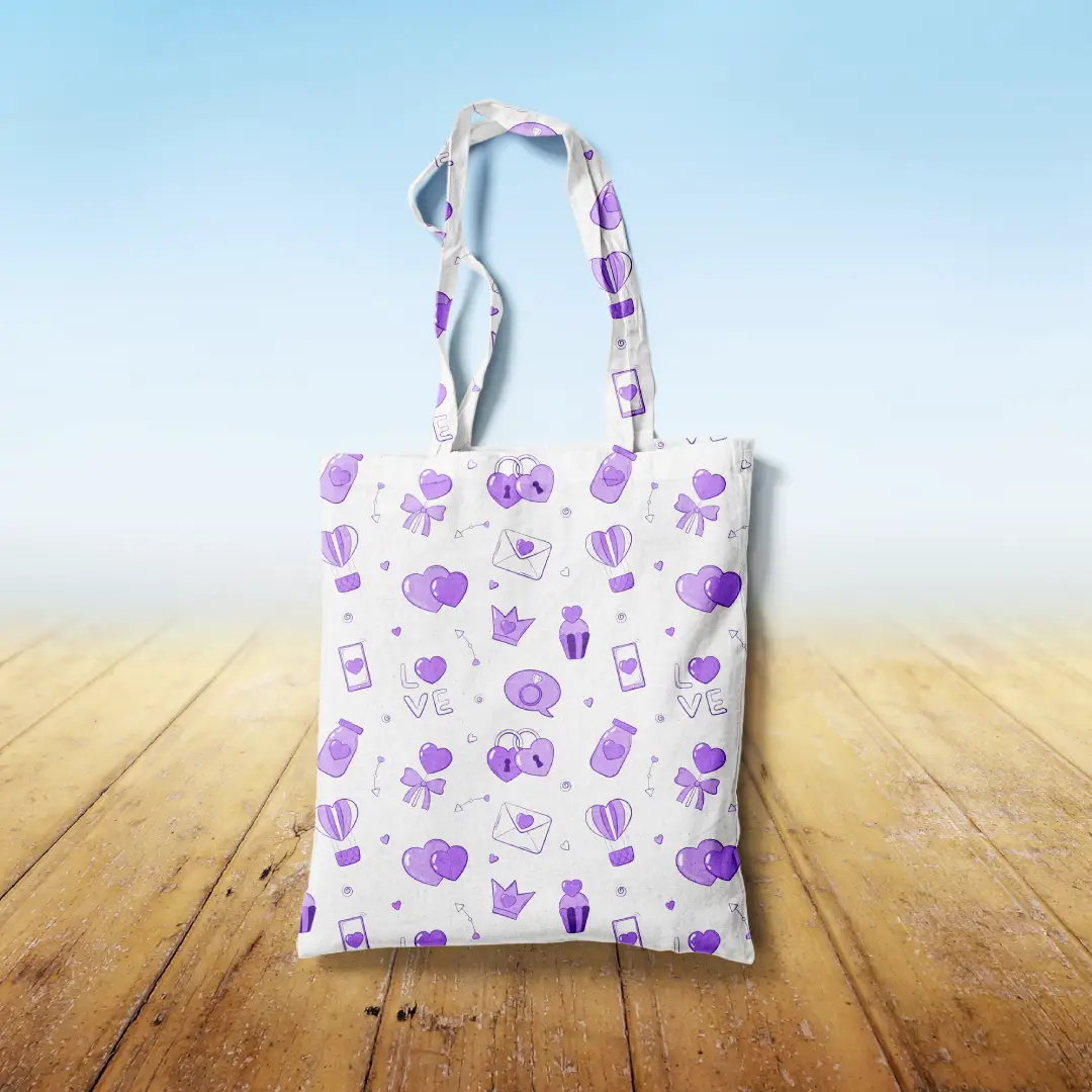 Lovely Purple White Canvas Fabric Tote Bag