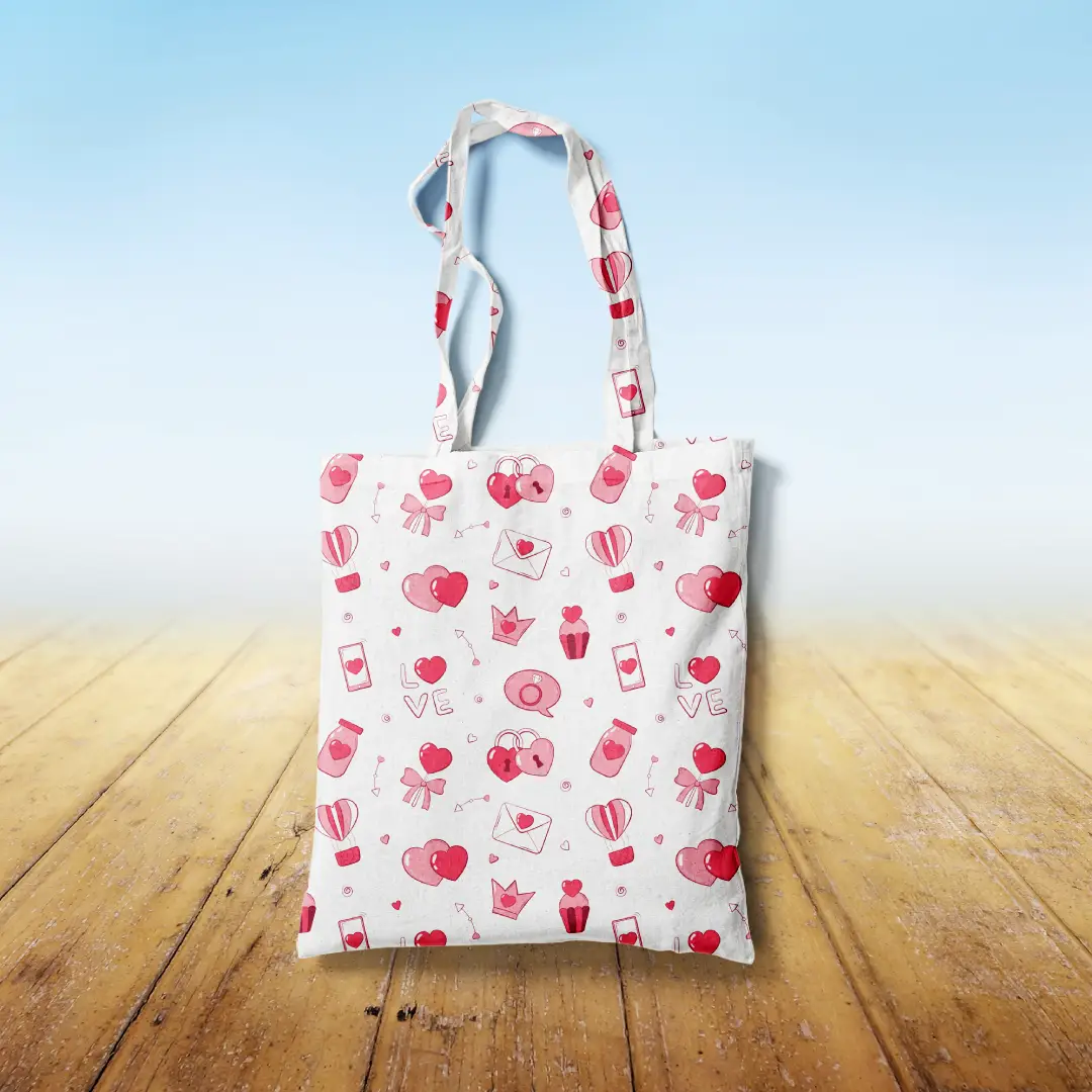 Lovely Red White Canvas Fabric Tote Bag