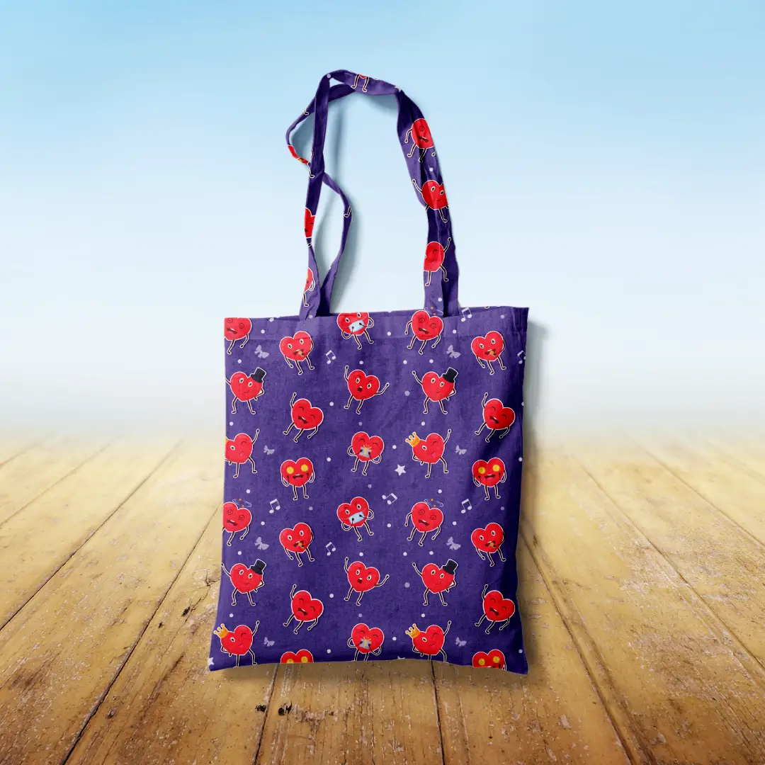 Love Emotions Purple Color Canvas Fabric Tote Bag