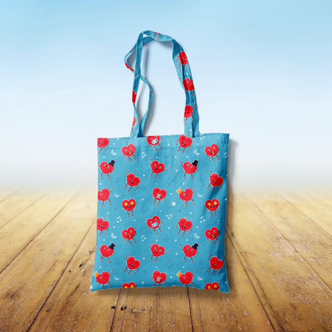 Love Emotions Sky Blue Color Canvas Fabric Tote Bag