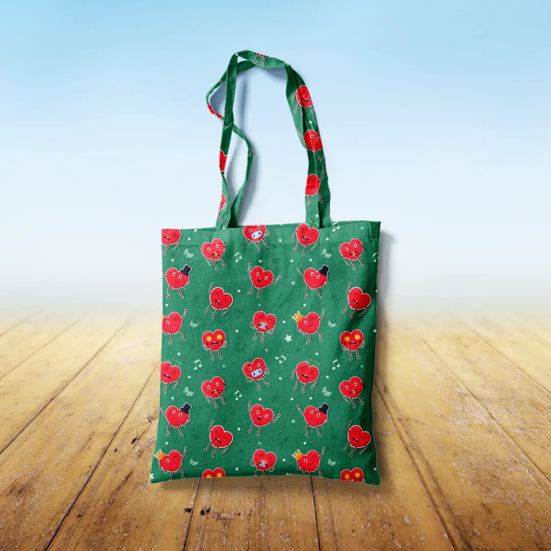Love Emotions Green Color Canvas Fabric Tote Bag