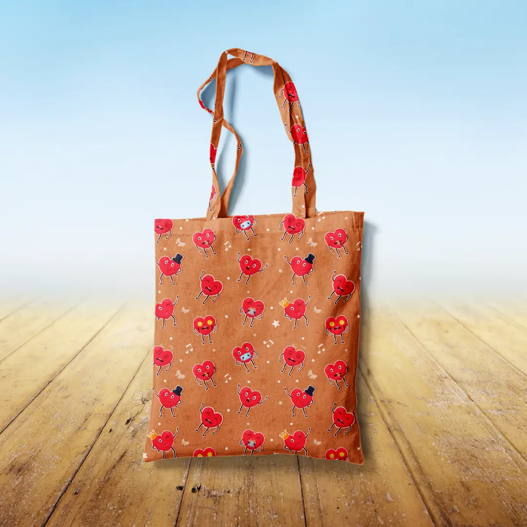 Love Emotions Orange Color Canvas Fabric Tote Bag