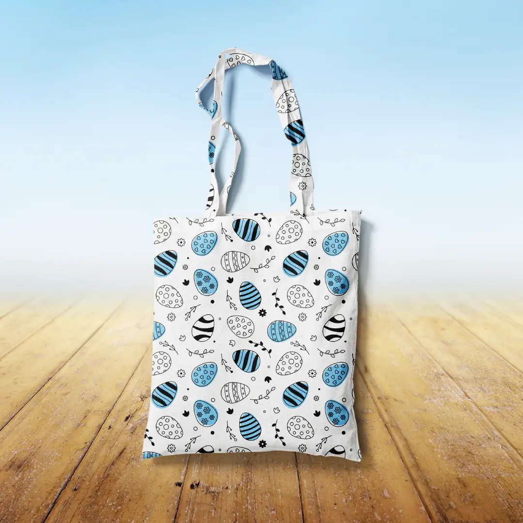 Easter Eggs Sky Blue Canvas Fabric Tote Bag