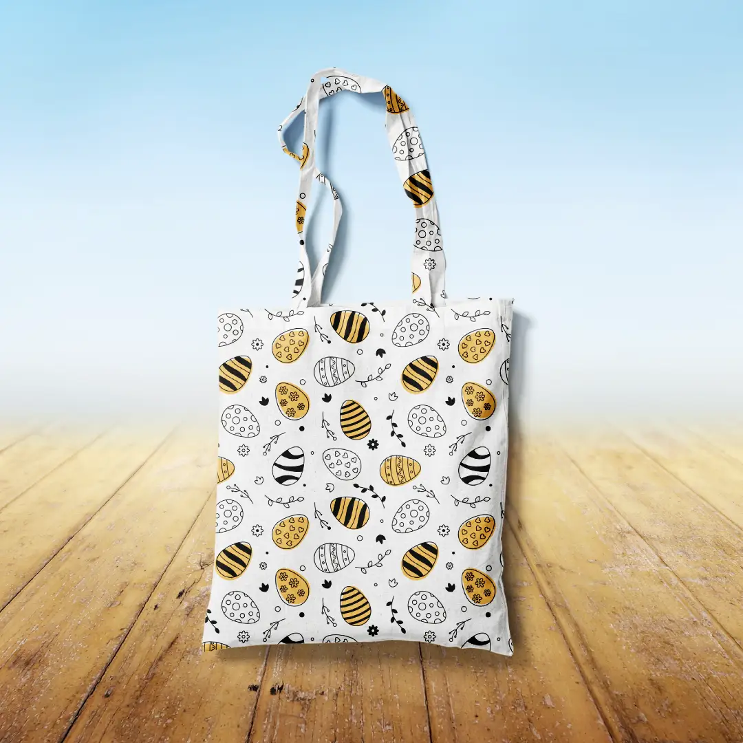 Easter Eggs Yellow Canvas Fabric Tote Bag