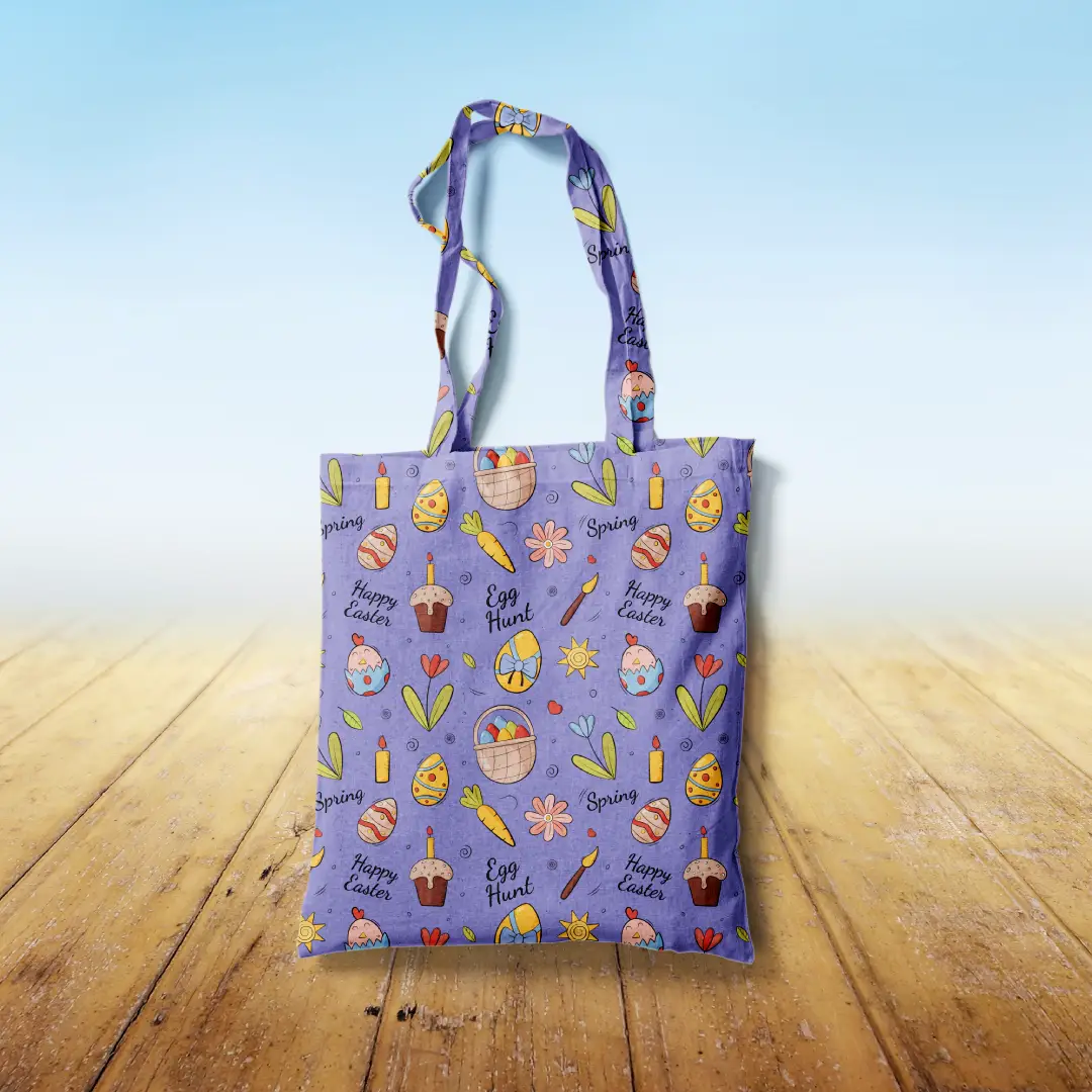 Purple Easter Egg Hunt Canvas Fabric Tote Bag