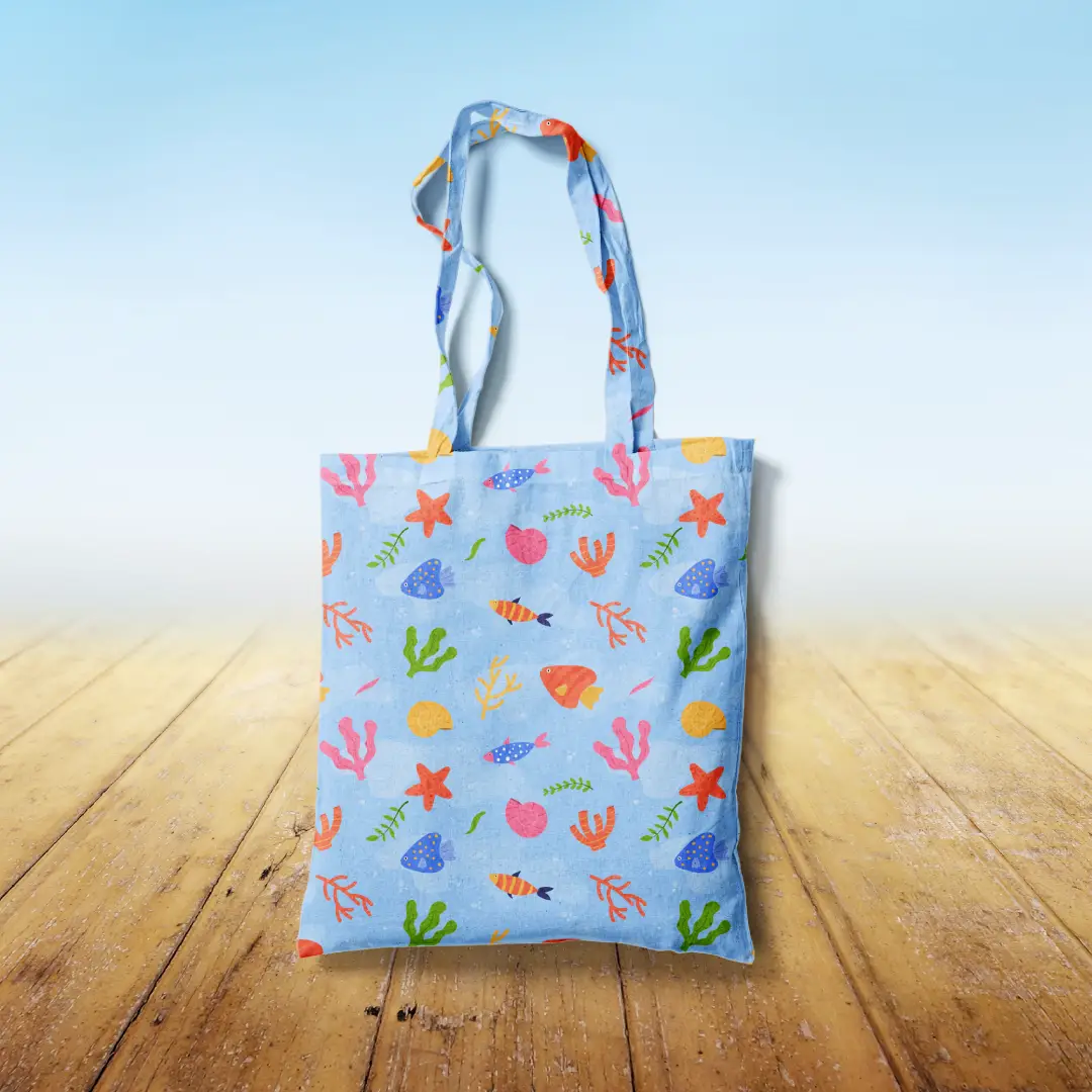 Sea Creatures Canvas Fabric Tote Bag