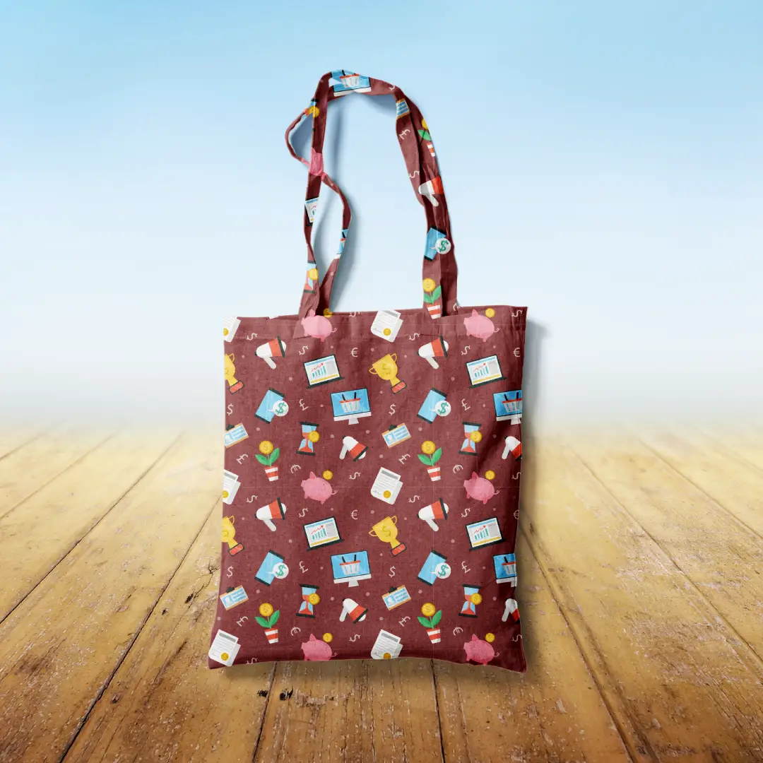 Time Is Money Brown Canvas Fabric Tote Bag