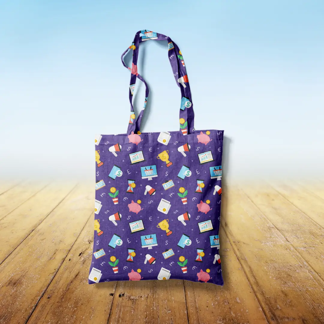 Time Is Money Purple Canvas Fabric Tote Bag